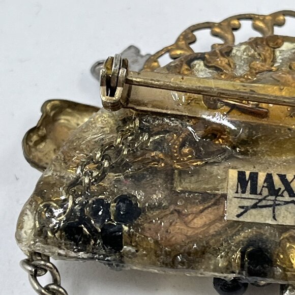 Vintage Maximal Art Collage Brooch Pin Mixed Materials Signed 80 Art Assemblage - Picture 9 of 11